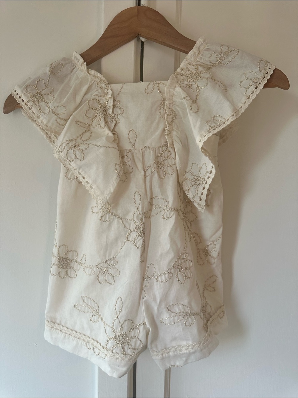 Zara Cream Embroidered Ruffle Sleeve jumpsuit